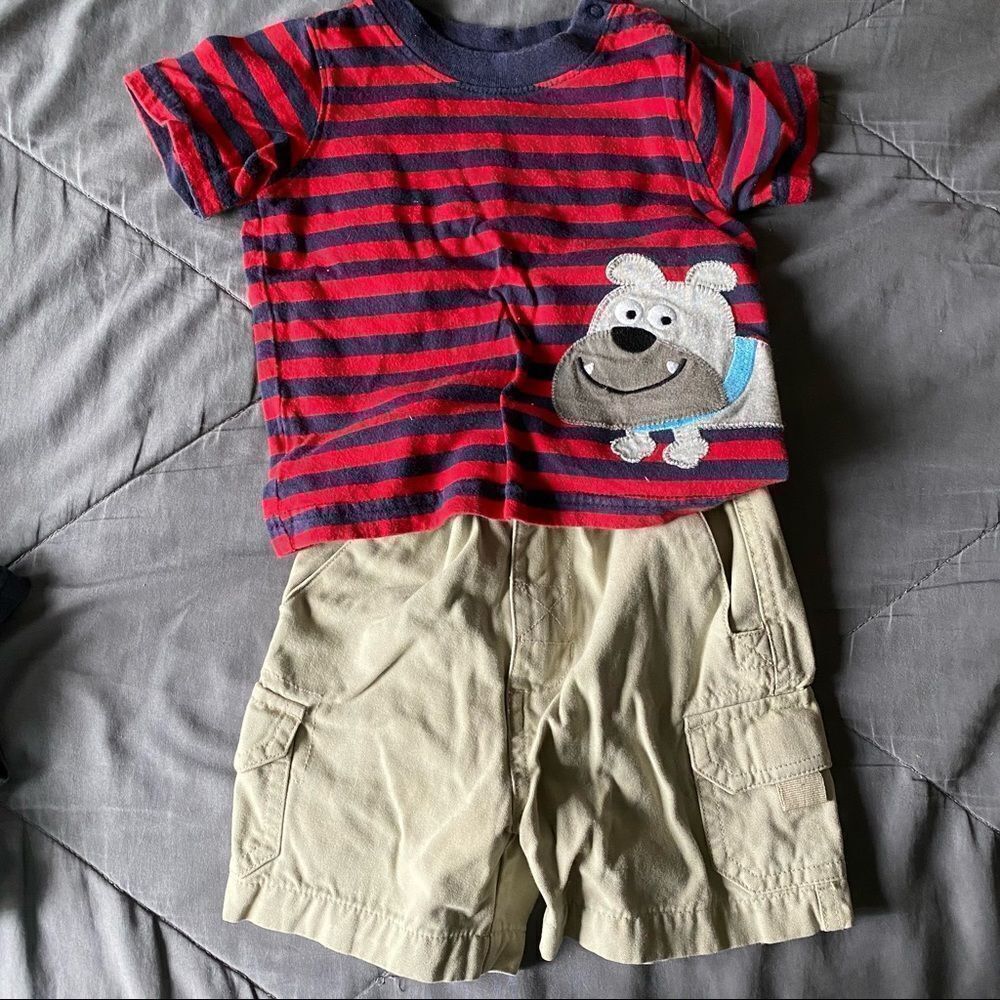 Carters shirt and Cherokee cream cargos, 2pcs outfit
